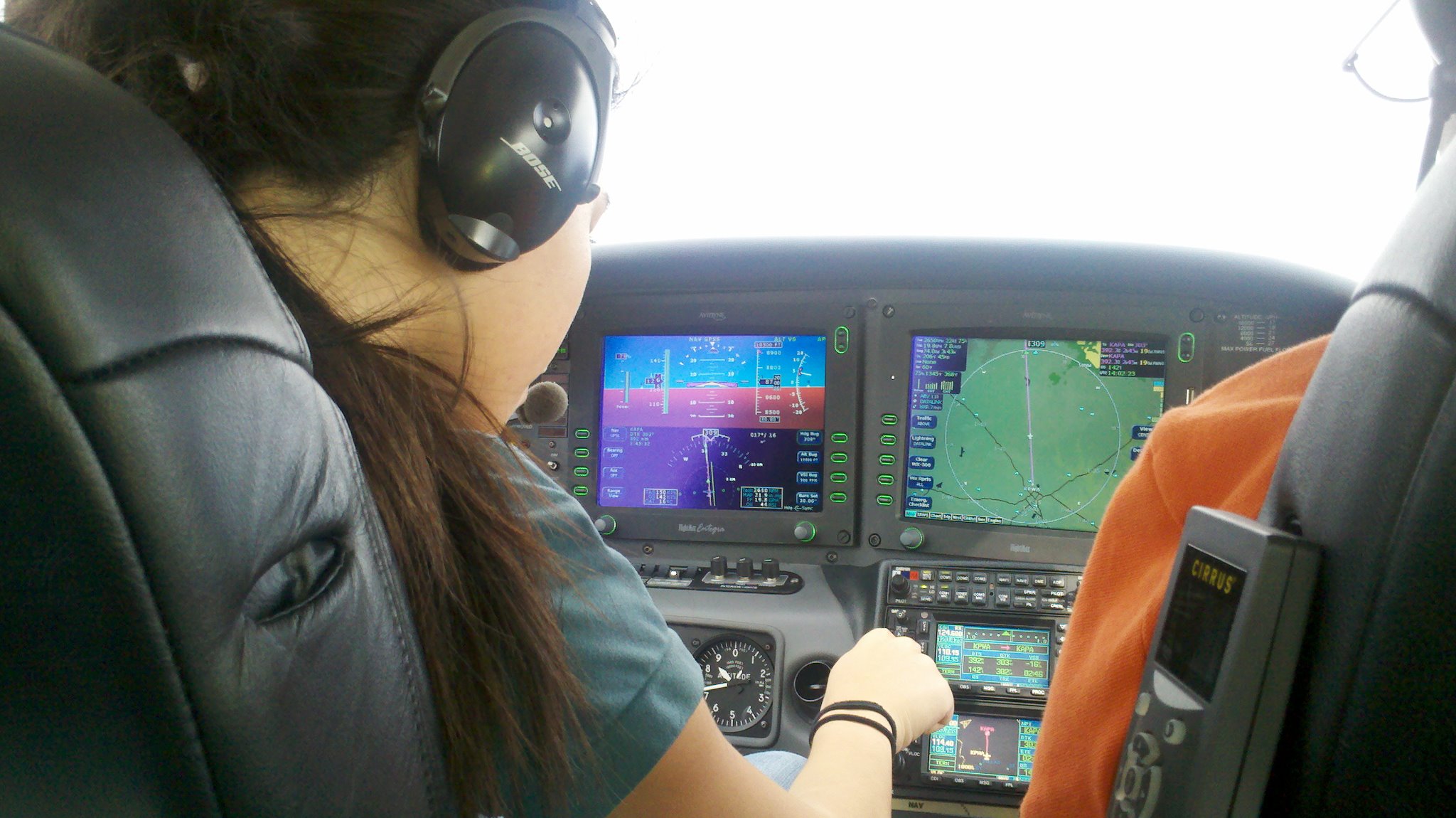 Pilot using avionics during advanced flight training near Oklahoma City